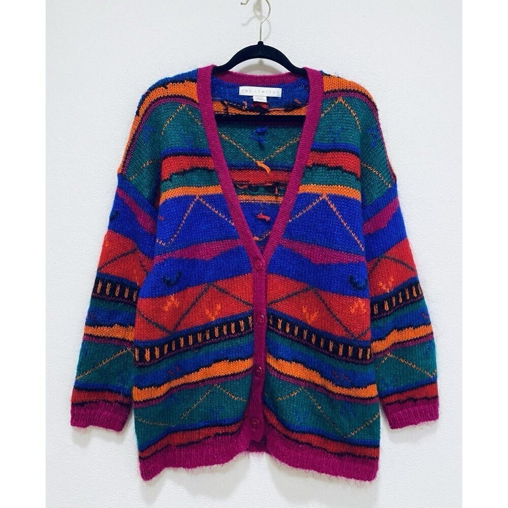 The Limited Cardigan Sweater Womens Medium Vibrant Striped Mohair Vintage 90s